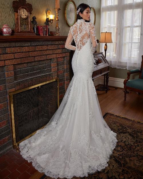 La23233 lace long sleeve high neck wedding dress with open back1